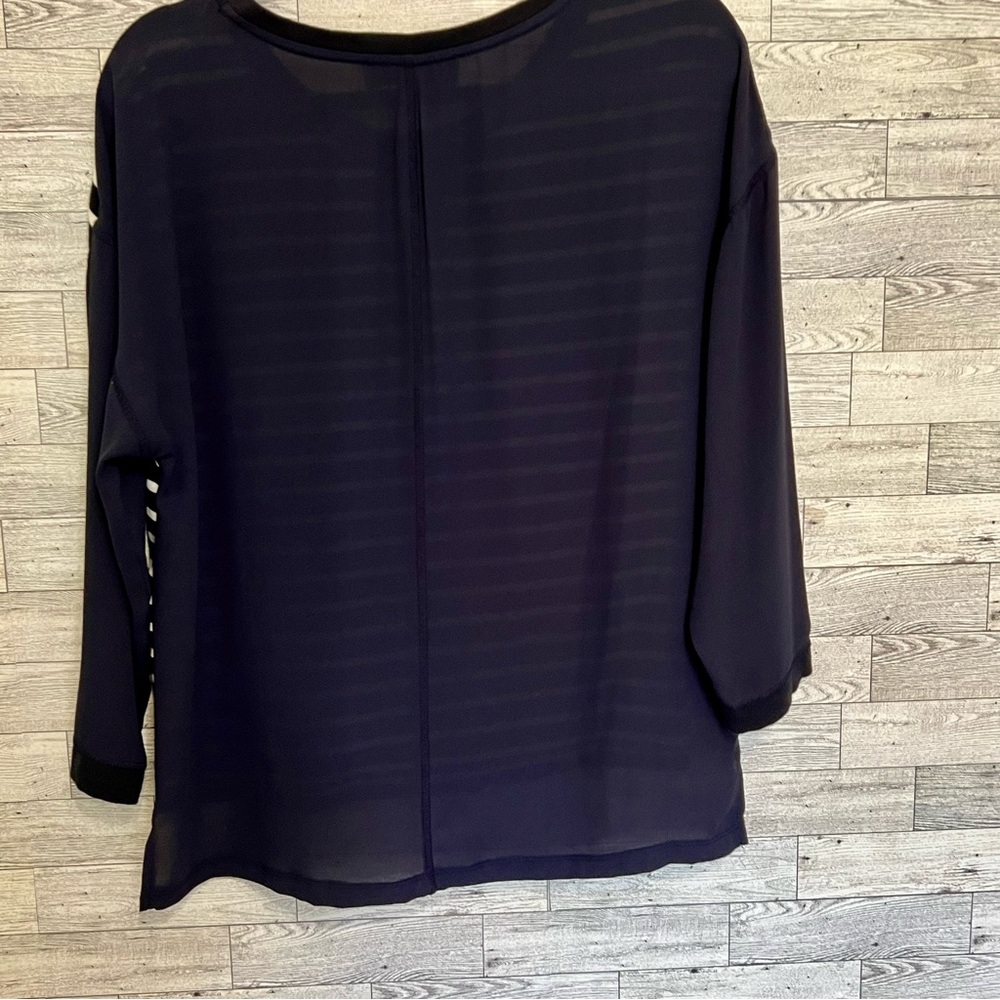 BlueWhite LOFT Women Cotton Polyester Blouse High Low Hem 3/4 Sleeve Striped‎ M - Picture 9 of 12